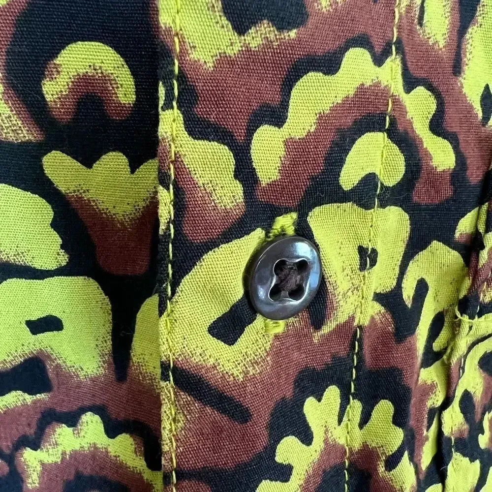 The North Face Yellow and Brown All Over Print button Shirt Size Medium